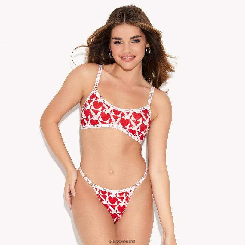 Playboy Women The Basics Scoop Bralette HBFB1495 Clothing White with Red