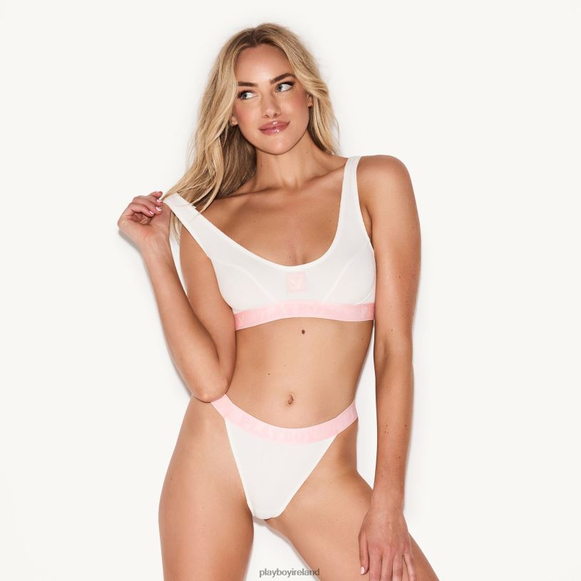 Playboy Women The Essentials Rib Scoop Neck Bra HBFB1577 Clothing White & Rose