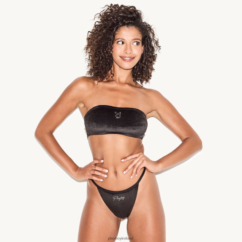 Playboy Women Velour Bandeau HBFB1521 Clothing Black