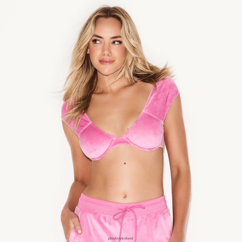 Playboy Women Velour Underwire Cap Sleeve Bra HBFB1484 Clothing Pink