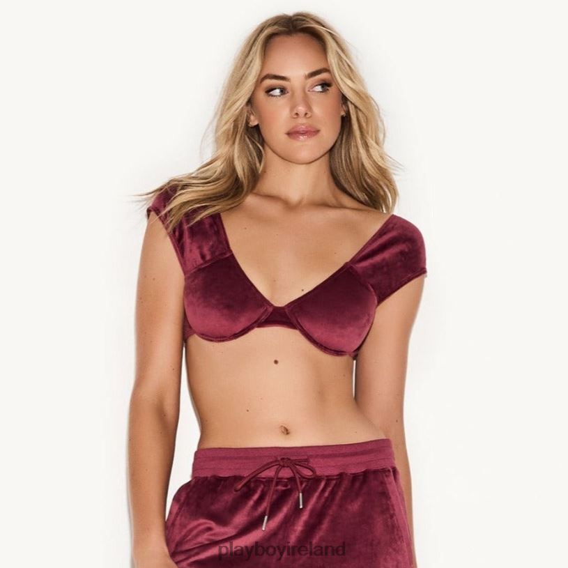 Playboy Women Velour Underwire Cap Sleeve Bra HBFB1485 Clothing Burgundy