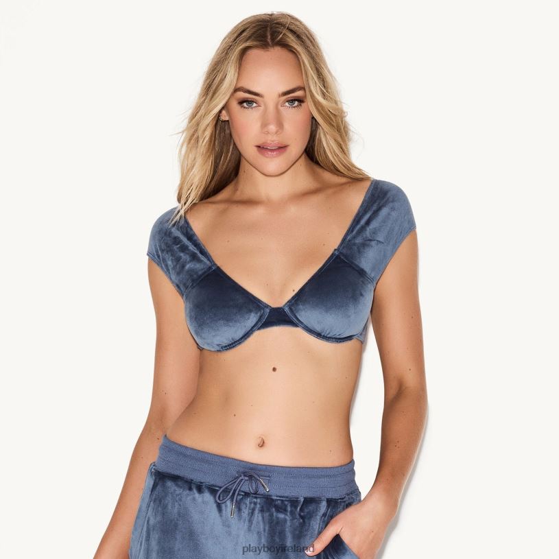 Playboy Women Velour Underwire Cap Sleeve Bra HBFB1486 Clothing Navy