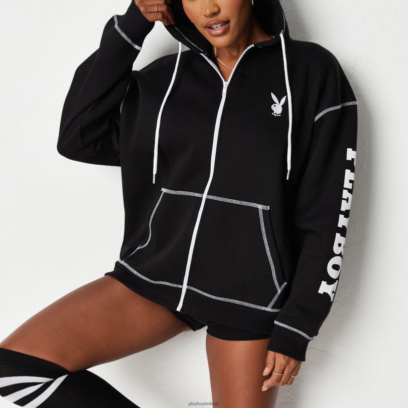 Playboy Women Active Zip Through Hoodie HBFB1135 Clothing Black