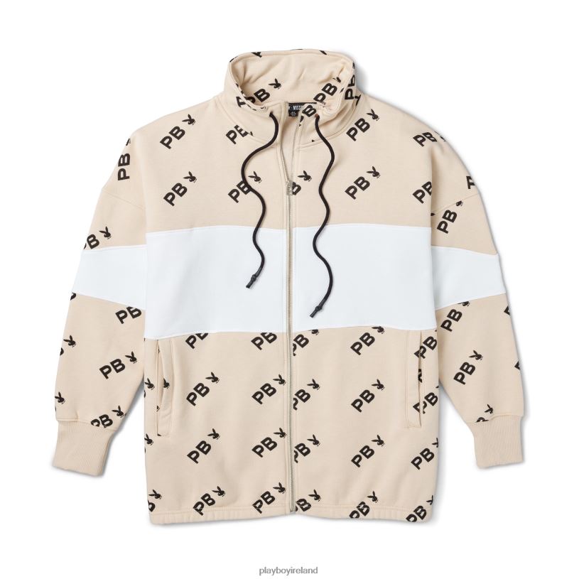 Playboy Women All Over Print Color Block Zip Sweatshirt HBFB1127 Clothing Stone