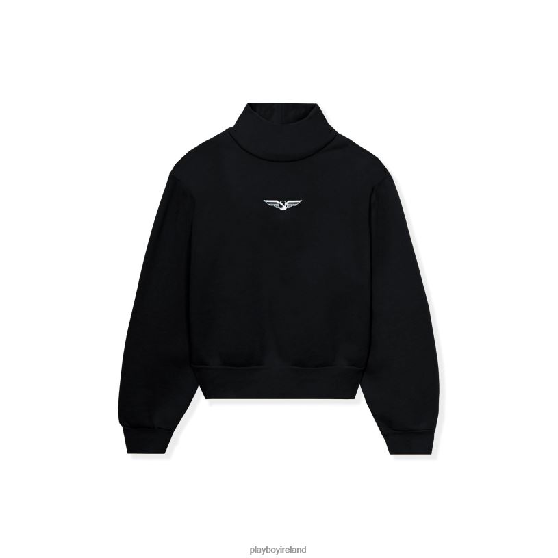 Playboy Women Aviation Wings High Neck Cropped Sweatshirt HBFB1159 Clothing Black