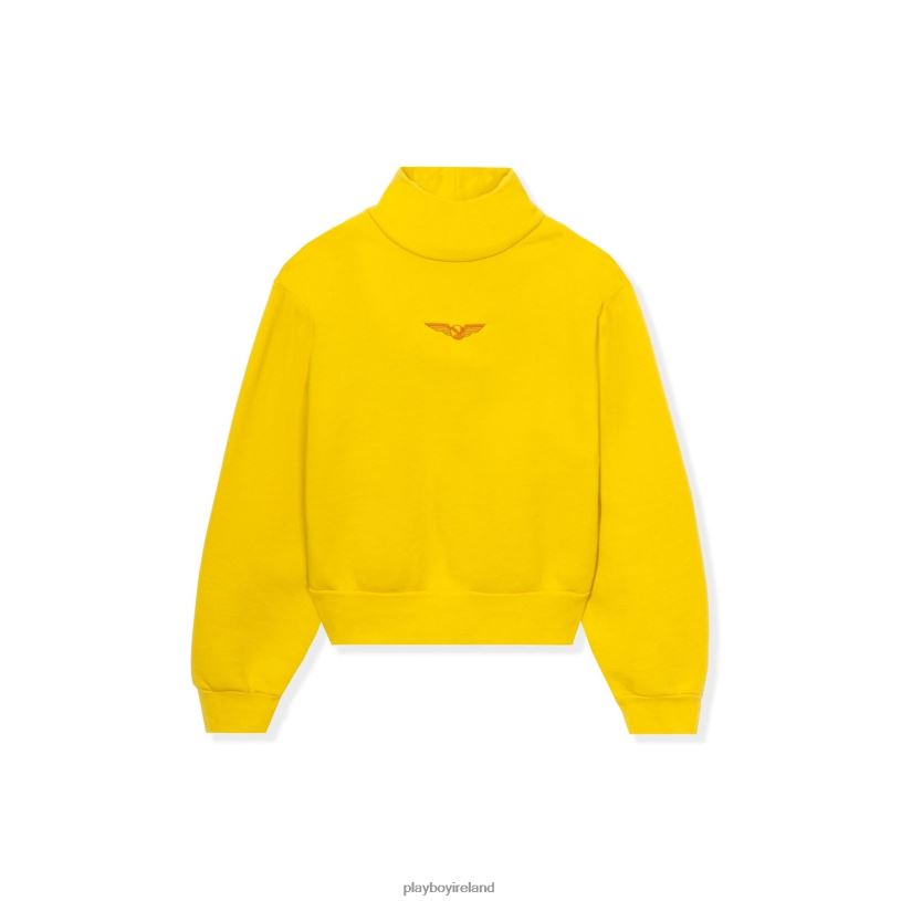 Playboy Women Aviation Wings High Neck Cropped Sweatshirt HBFB1160 Clothing Mustard