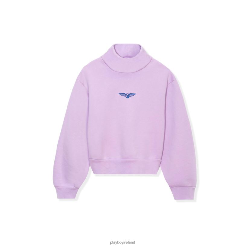 Playboy Women Aviation Wings High Neck Cropped Sweatshirt HBFB1161 Clothing Mauve