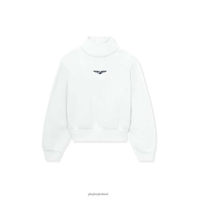 Playboy Women Aviation Wings High Neck Cropped Sweatshirt HBFB1162 Clothing Bone
