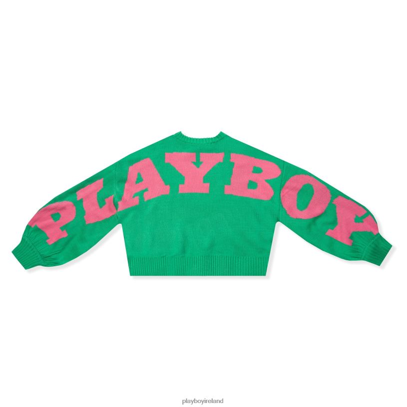 Playboy Women Back Graphic Oversized Knit Sweater HBFB1067 Clothing Green