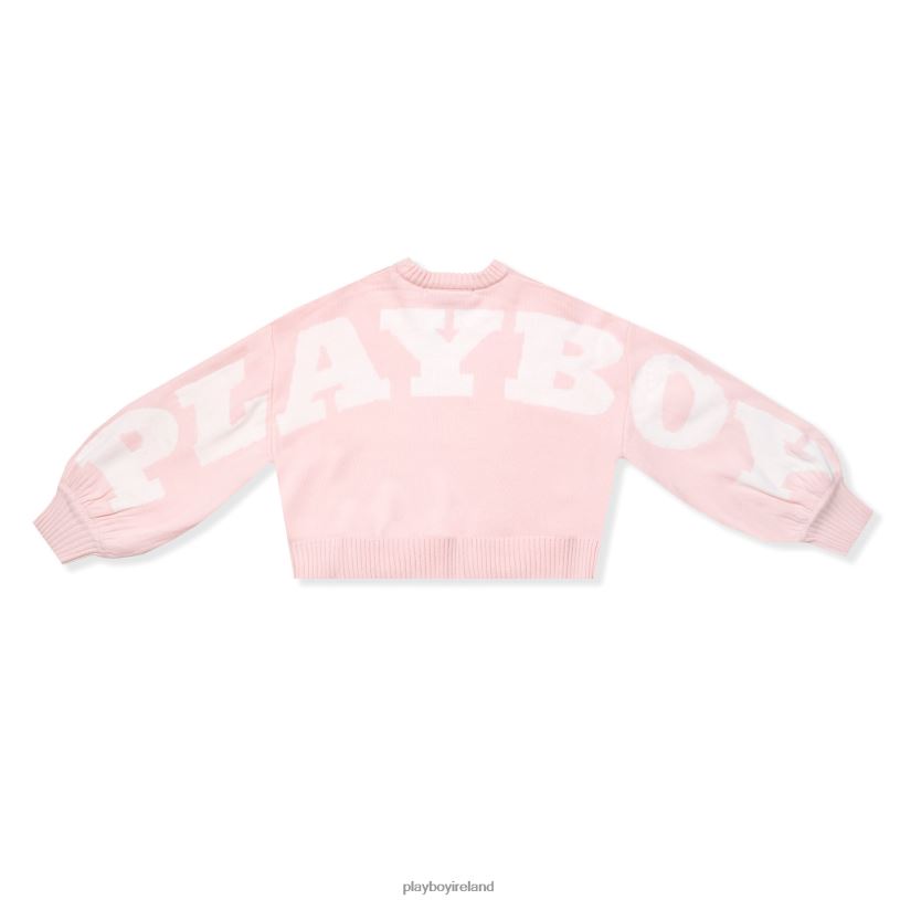 Playboy Women Back Graphic Oversized Knit Sweater HBFB1068 Clothing Pink