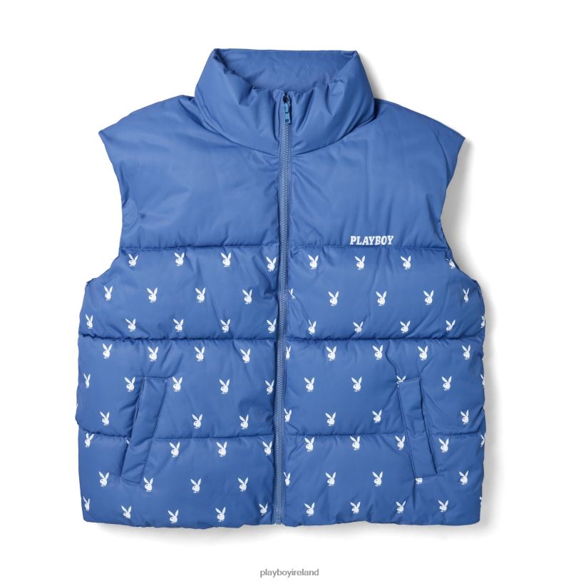Playboy Women Bunny Puffer Vest HBFB1128 Clothing Blue