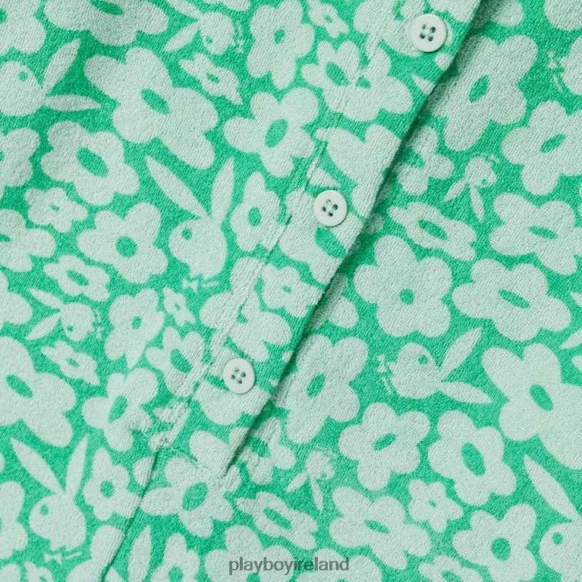 Playboy Women Camper Terry Romper HBFB1340 Clothing Green spruce print