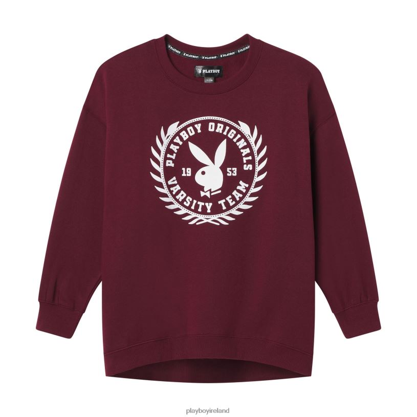 Playboy Women Campus Varsity Crewneck HBFB1139 Clothing Burgundy