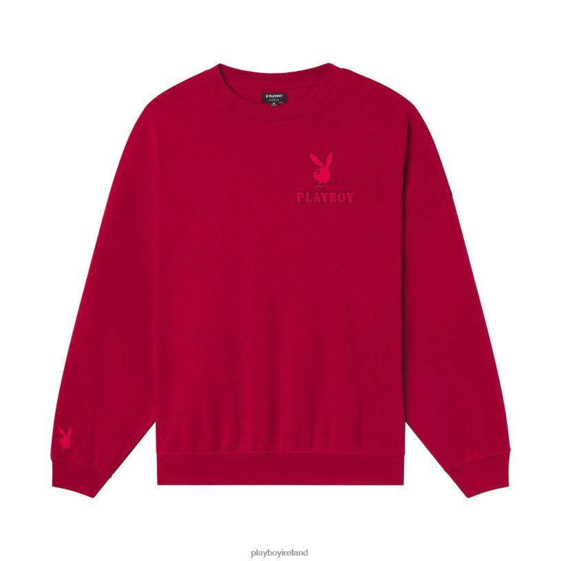 Playboy Women Classic Crewneck HBFB1114 Clothing Scarlet Red