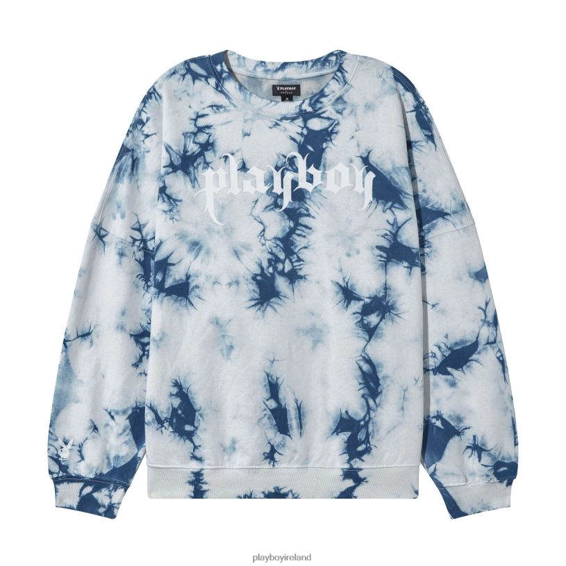 Playboy Women Crystal Tie-Dye Crewneck HBFB1150 Clothing Crystal blue tie dye