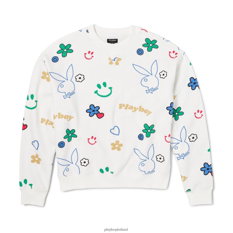 Playboy Women Doodle Crew Neck Sweatshirt HBFB1154 Clothing Star White