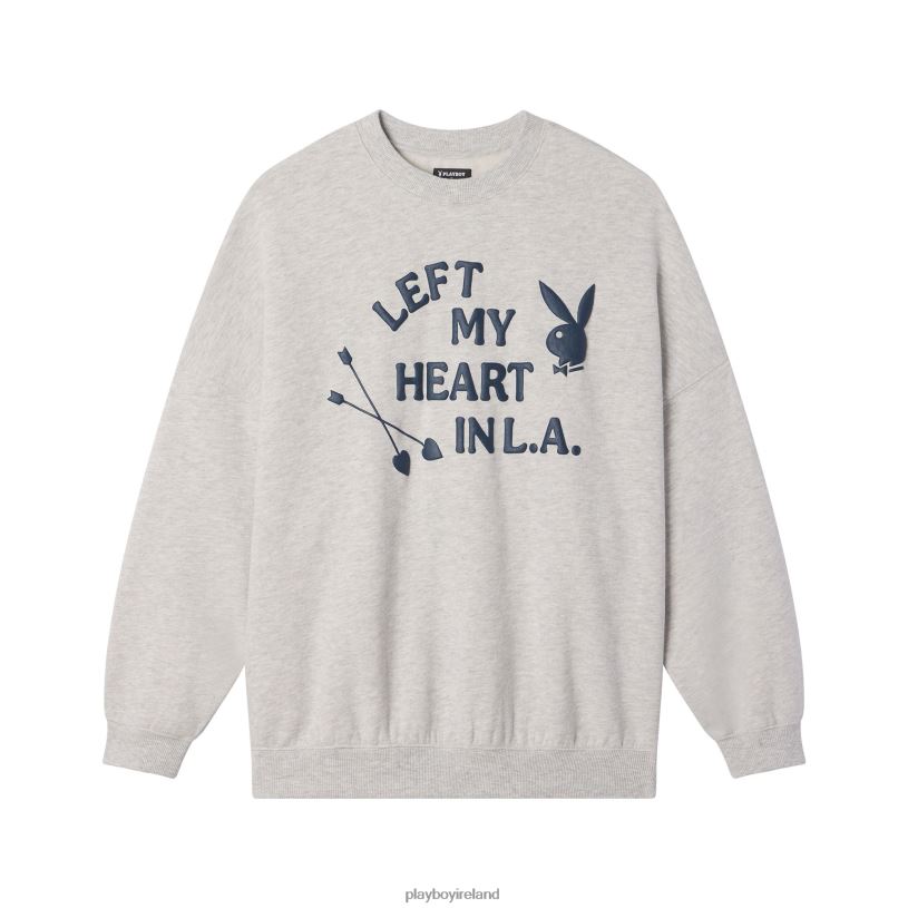 Playboy Women Left My Heart in L.A. Crewneck HBFB1103 Clothing Heather Grey