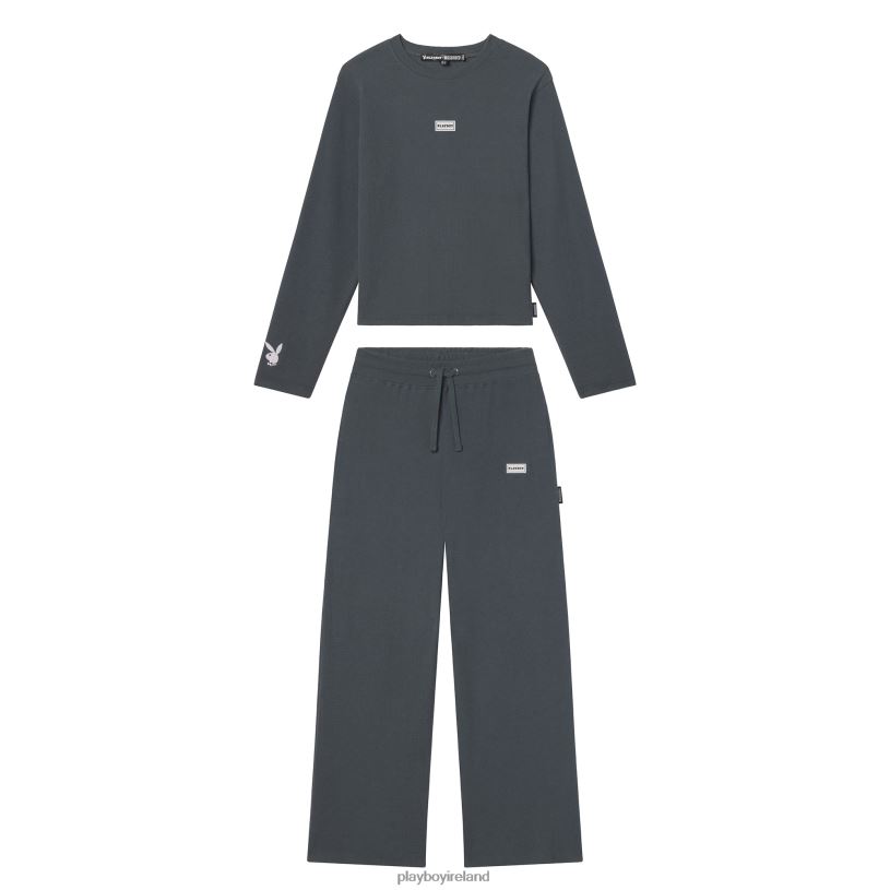 Playboy Women Long Sleeve Lounge Set HBFB1072 Clothing Grey