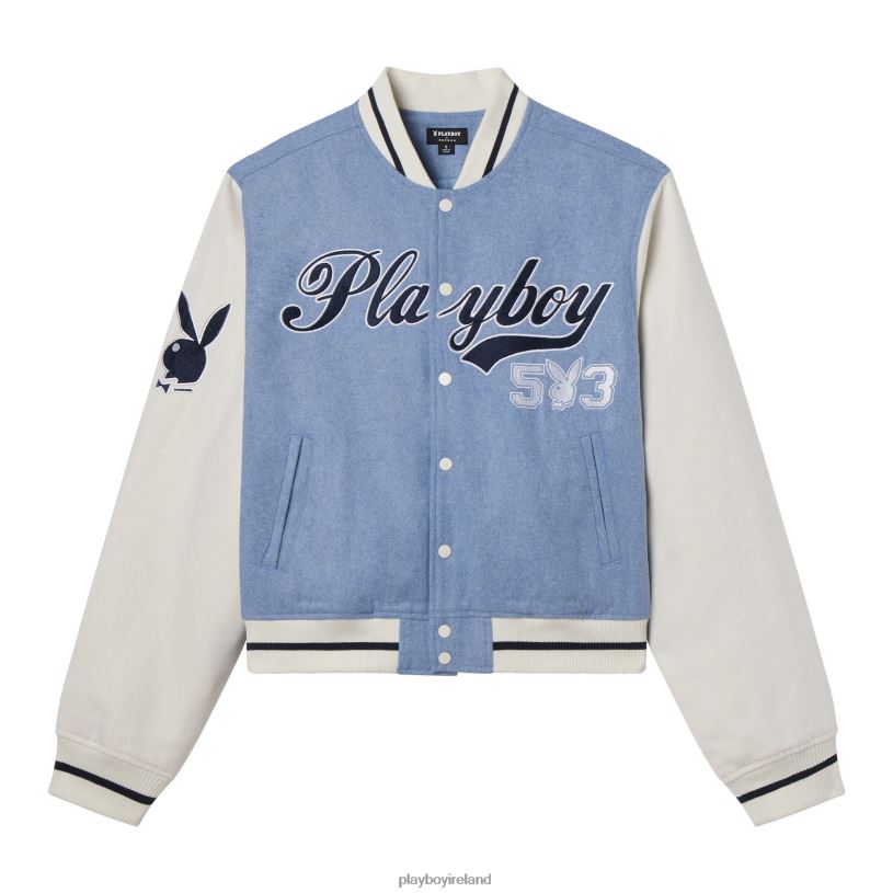Playboy Women Masthead Letterman Bomber Jacket HBFB1098 Clothing Rain washed