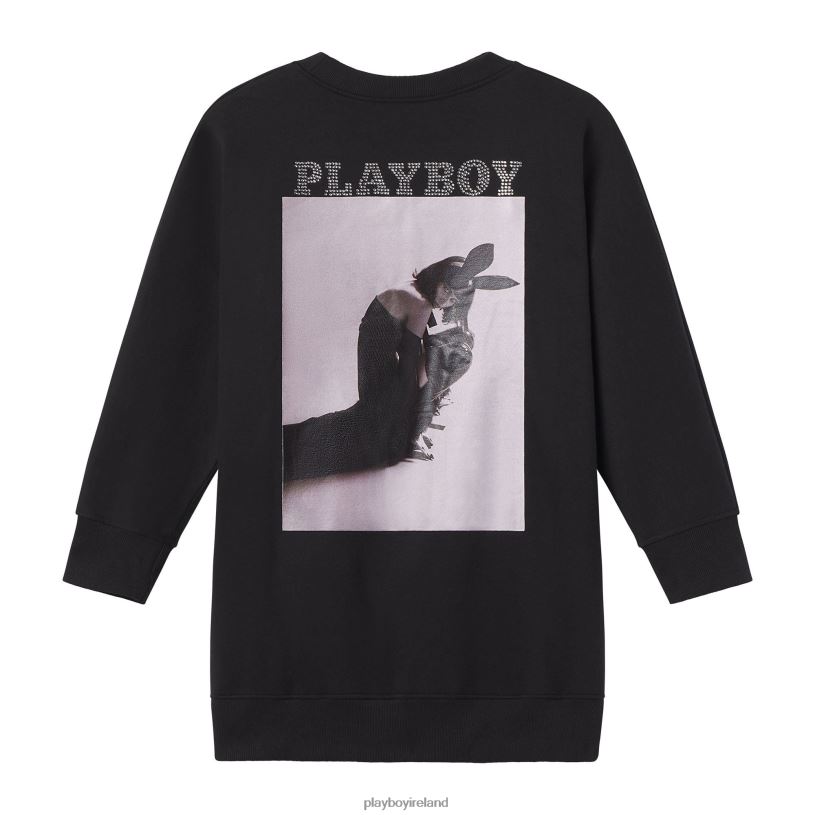 Playboy Women October 2020 Carolina Ballesteros Oversized Crewneck HBFB1107 Clothing Black