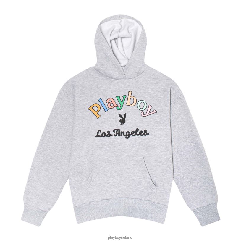 Playboy Women Rainbow Masthead Hoodie HBFB1102 Clothing Heather Grey