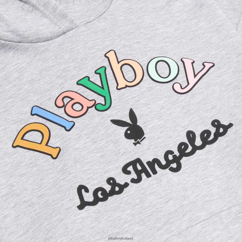 Playboy Women Rainbow Masthead Hoodie HBFB1102 Clothing Heather Grey