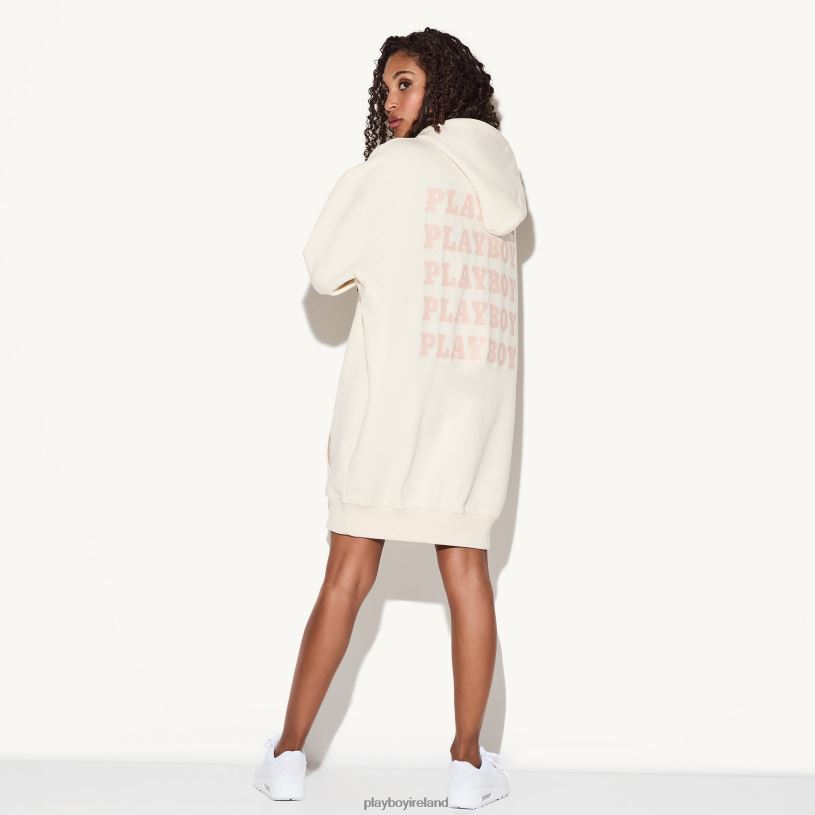 Playboy Women Repeat Print Hoodie Dress HBFB1082 Clothing Sand