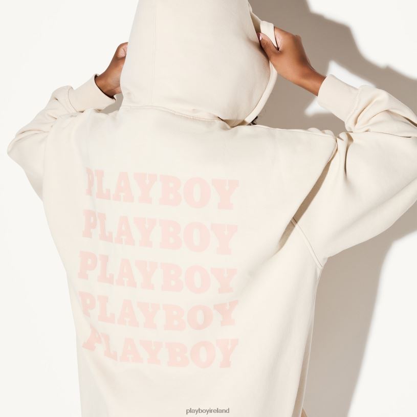 Playboy Women Repeat Print Hoodie Dress HBFB1082 Clothing Sand