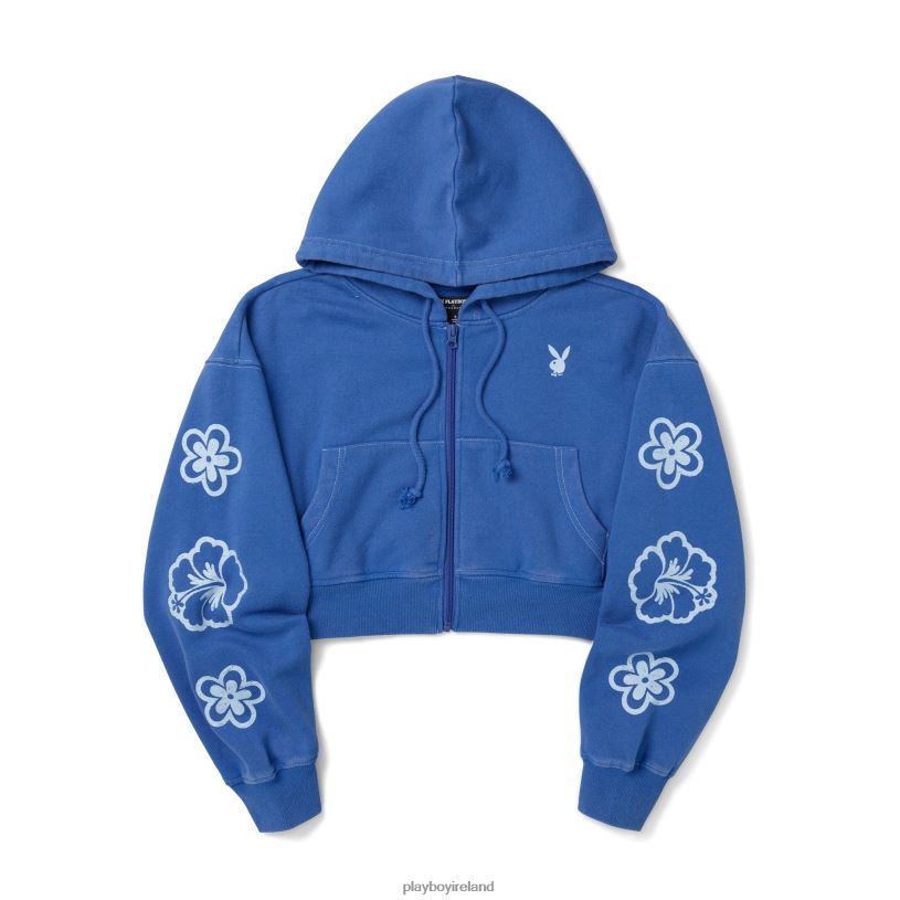 Playboy Women Riptide Cropped Hoodie HBFB1100 Clothing Beacoup blue