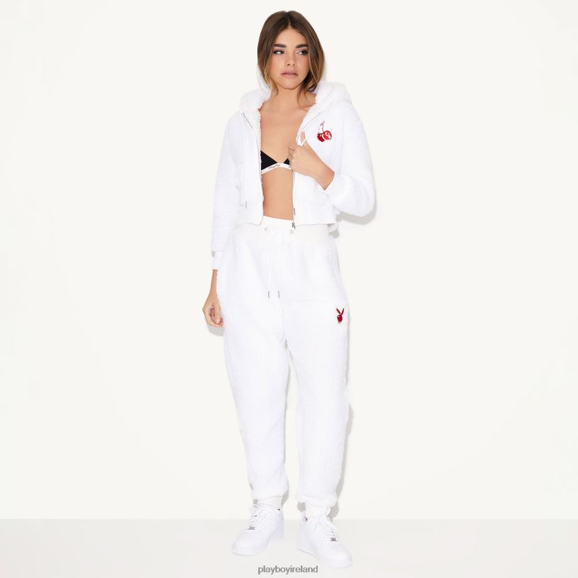 Playboy Women Sherpa Hoodie HBFB1064 Clothing White