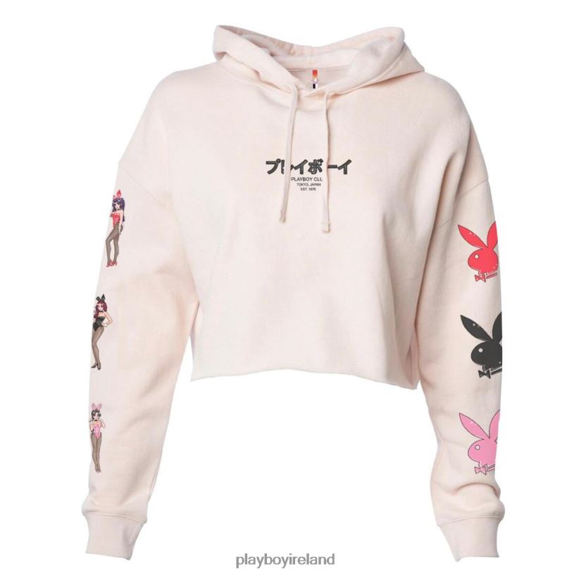 Playboy Women Tokyo Club Bunny Cropped Hoodie Blush HBFB1066 Clothing Original