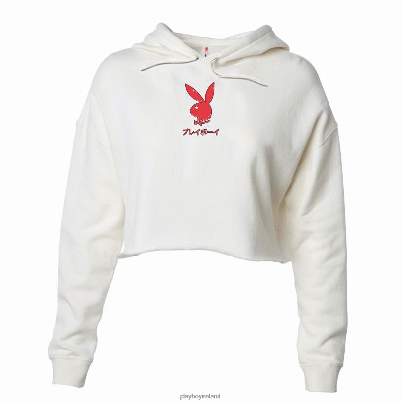 Playboy Women Tokyo Rabbit Head Cropped Hoodie HBFB1089 Clothing Bone
