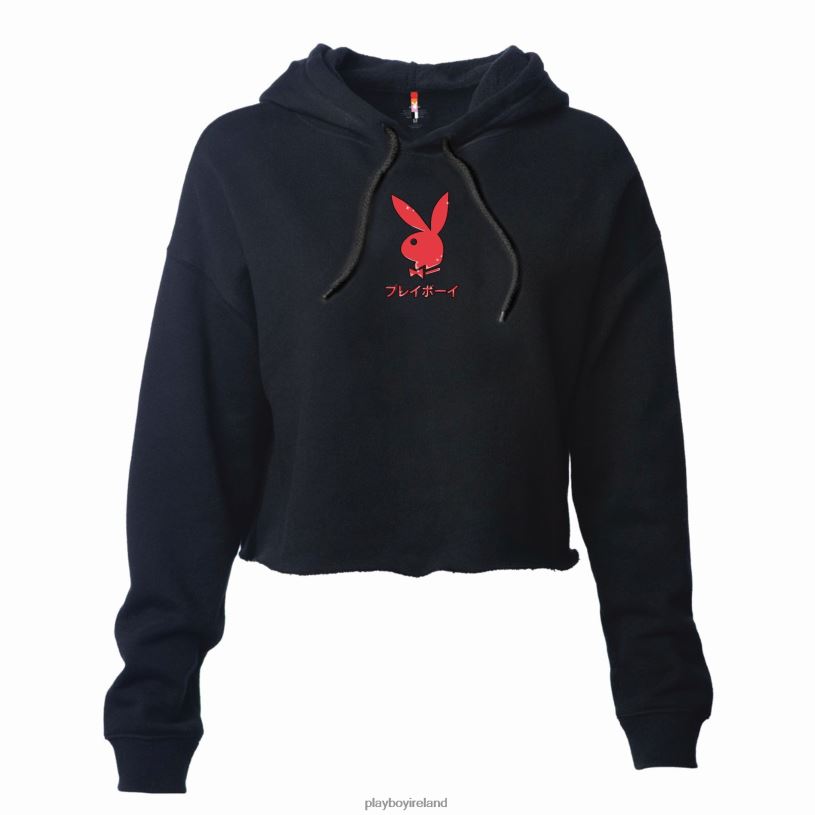 Playboy Women Tokyo Rabbit Head Cropped Hoodie HBFB1090 Clothing Black