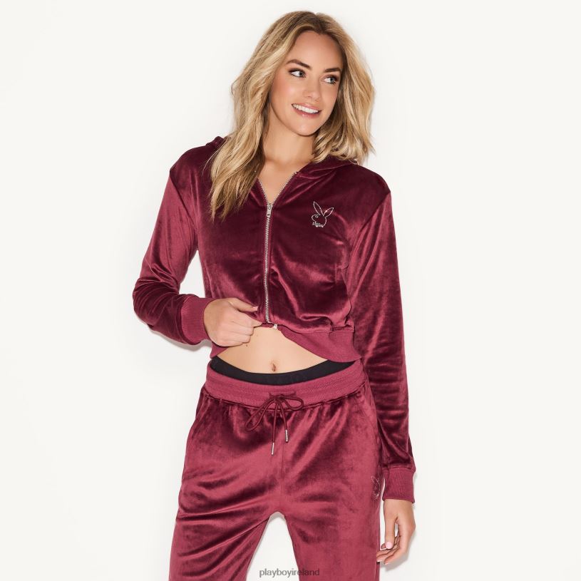 Playboy Women Velour Jacket Burgundy HBFB1094 Clothing Original