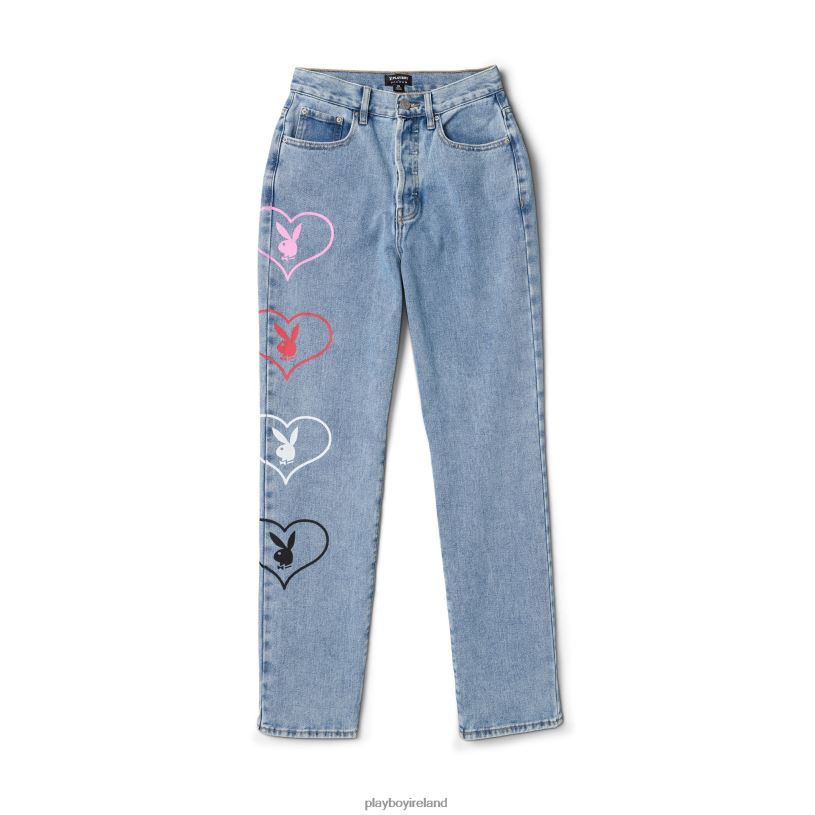 Playboy Women Baggy Bunny Heart Denim Pants Amore HBFB1179 Clothing Original