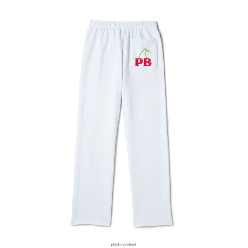 Playboy Women Cherry Wide Leg Sweatpants HBFB1174 Clothing Bright White