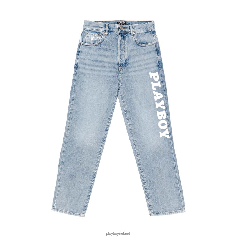 Playboy Women High Rise Straight Leg Masthead Denim Pants HBFB1182 Clothing Original