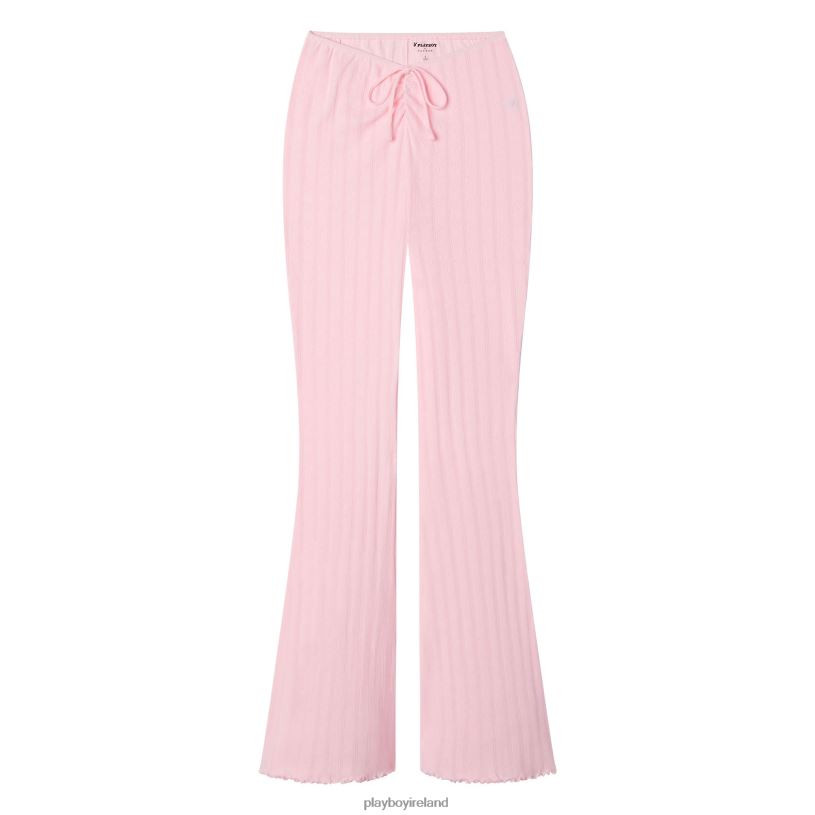 Playboy Women Pointelle Logo Flare Pants HBFB1197 Clothing Light Pink