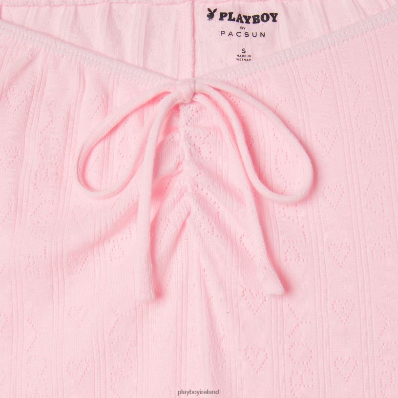 Playboy Women Pointelle Logo Flare Pants HBFB1197 Clothing Light Pink