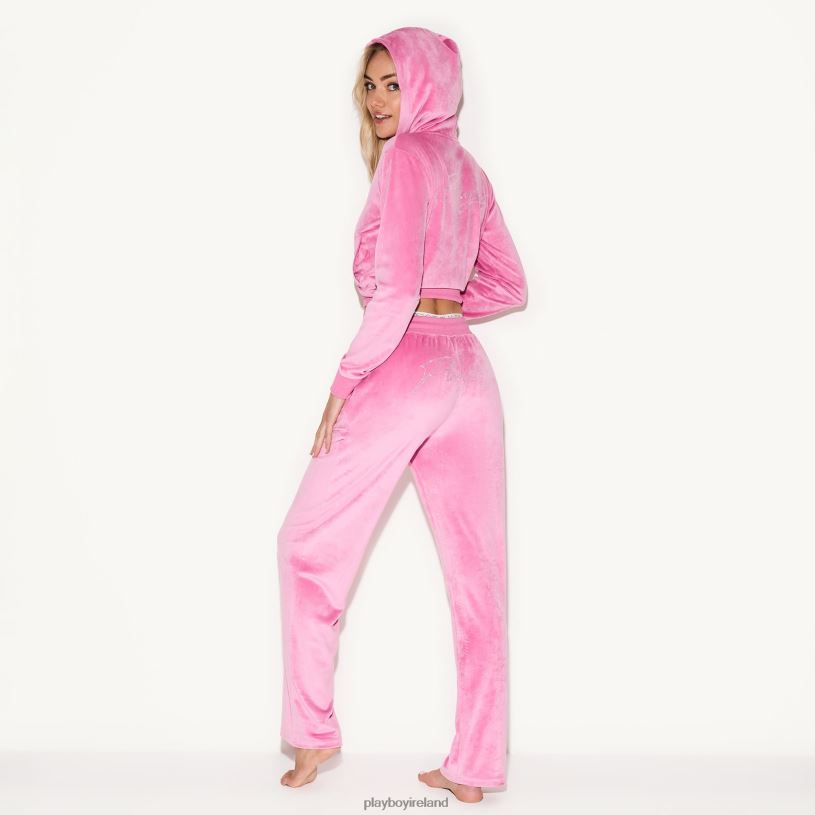 Playboy Women Velour Pants HBFB1184 Clothing Pink
