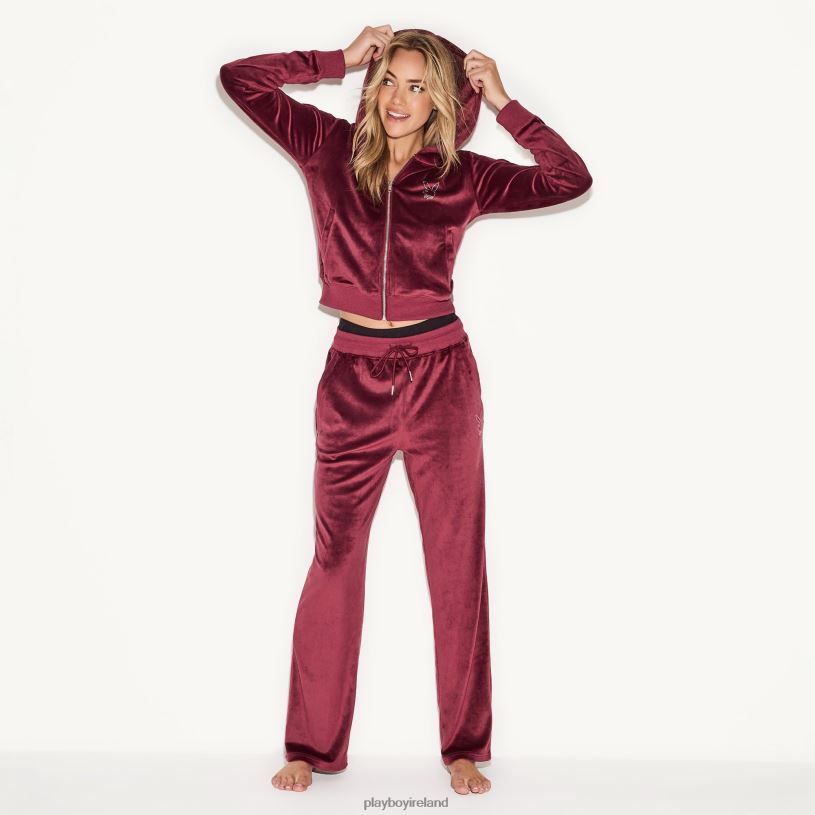 Playboy Women Velour Pants HBFB1185 Clothing Burgundy