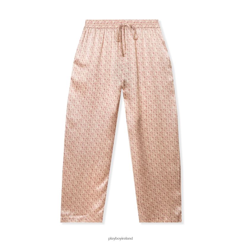 Playboy x Revolve Women Repeating Bunny Silk Pant HBFB1196 Clothing Blush