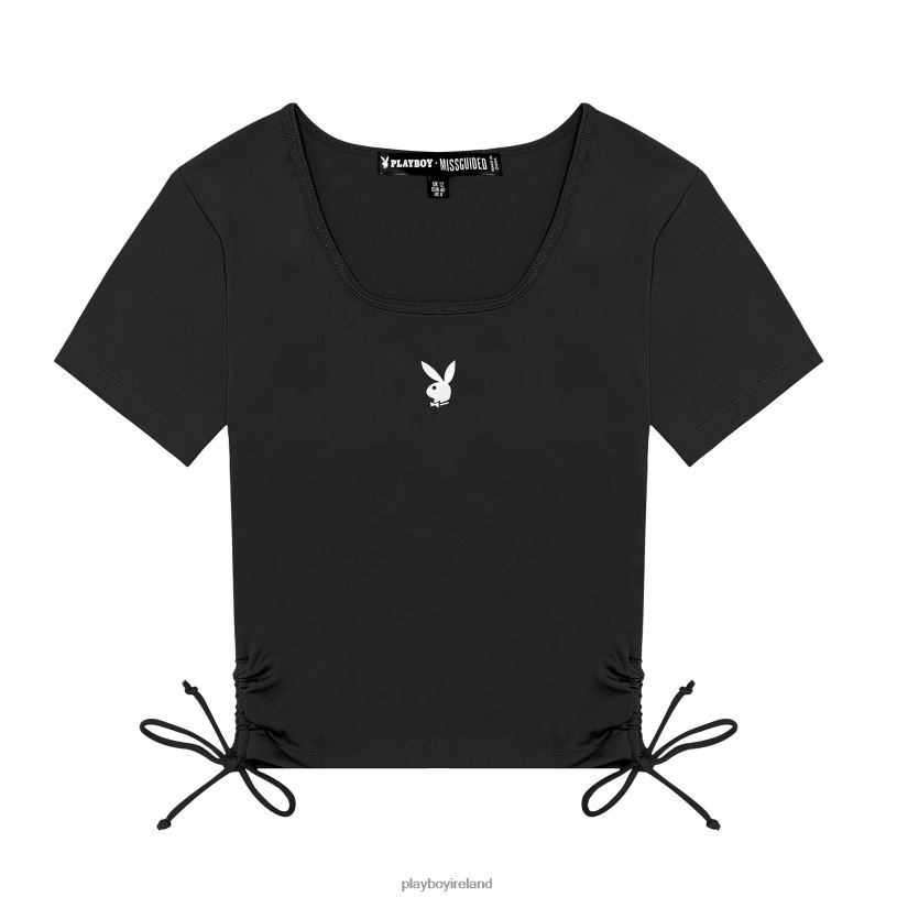 Playboy Women Active Square Neck Crop Top HBFB1041 Clothing Black