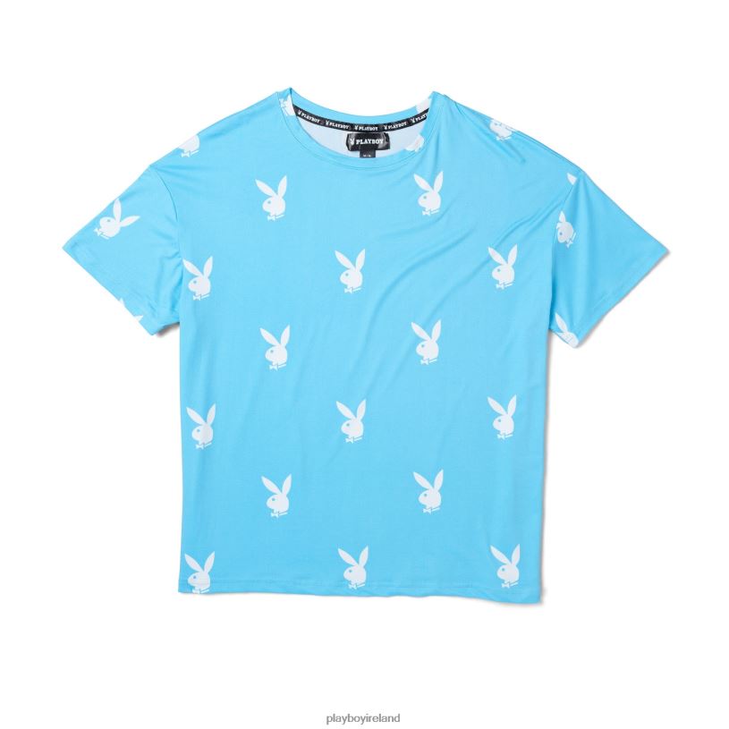 Playboy Women All Over Bunny Tee HBFB974 Clothing Blue