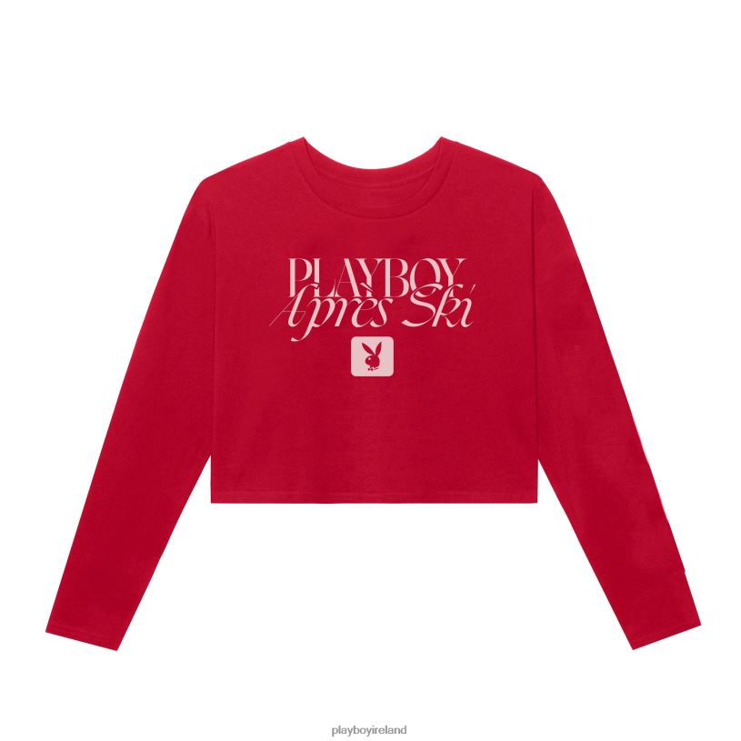 Playboy Women Apres Ski Cropped Long Sleeve HBFB964 Clothing Red