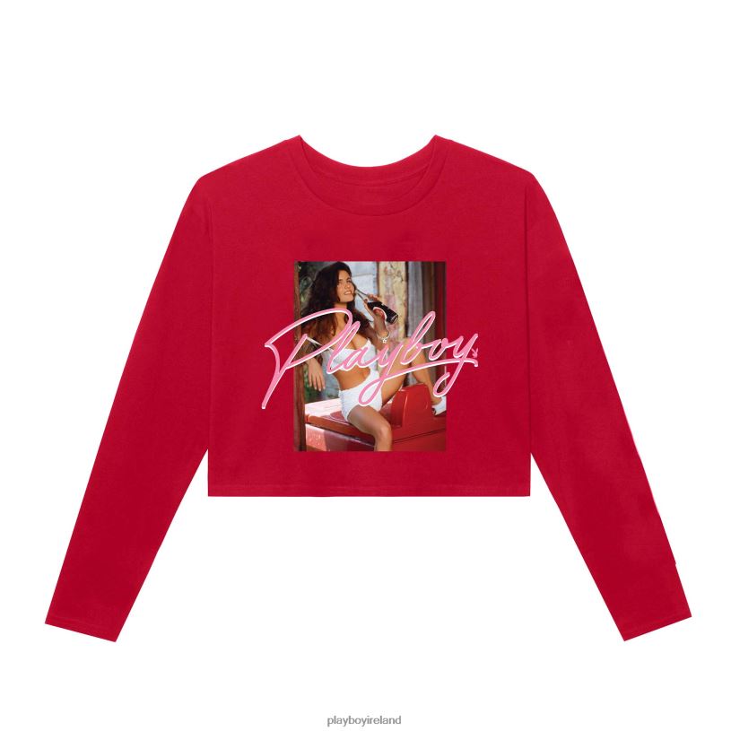 Playboy Women August 1993 Playmate Jennifer Lavoie Cropped Long Sleeve HBFB961 Clothing Red