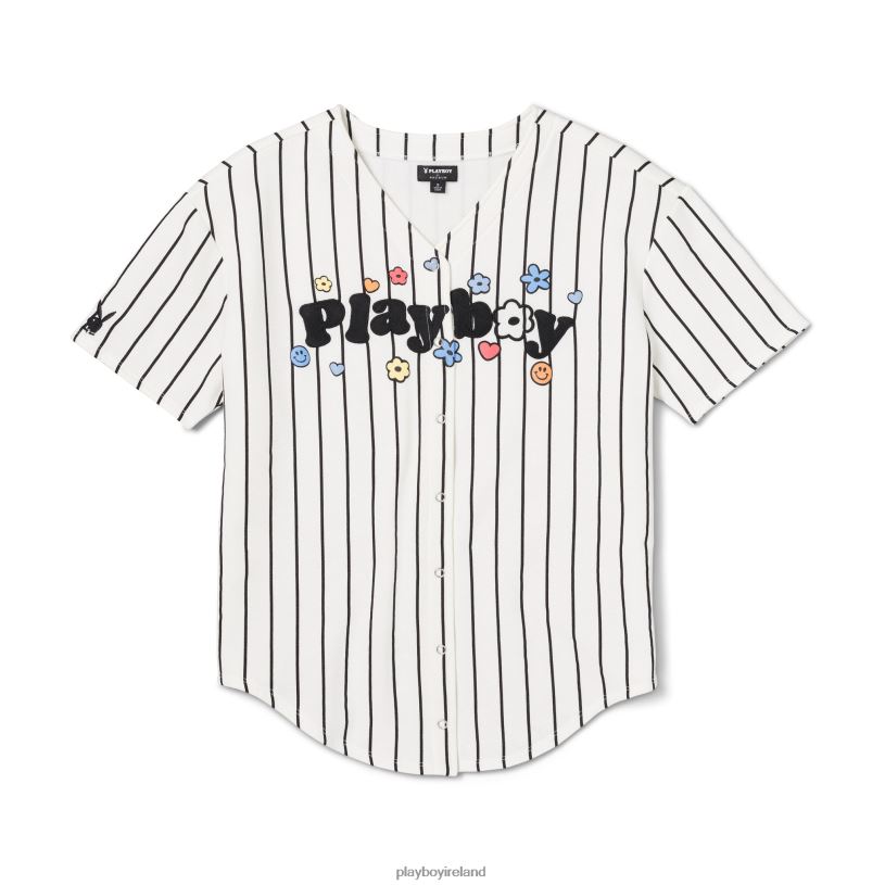 Playboy Women Baseball Jersey Shirt HBFB988 Clothing Star White/Multi