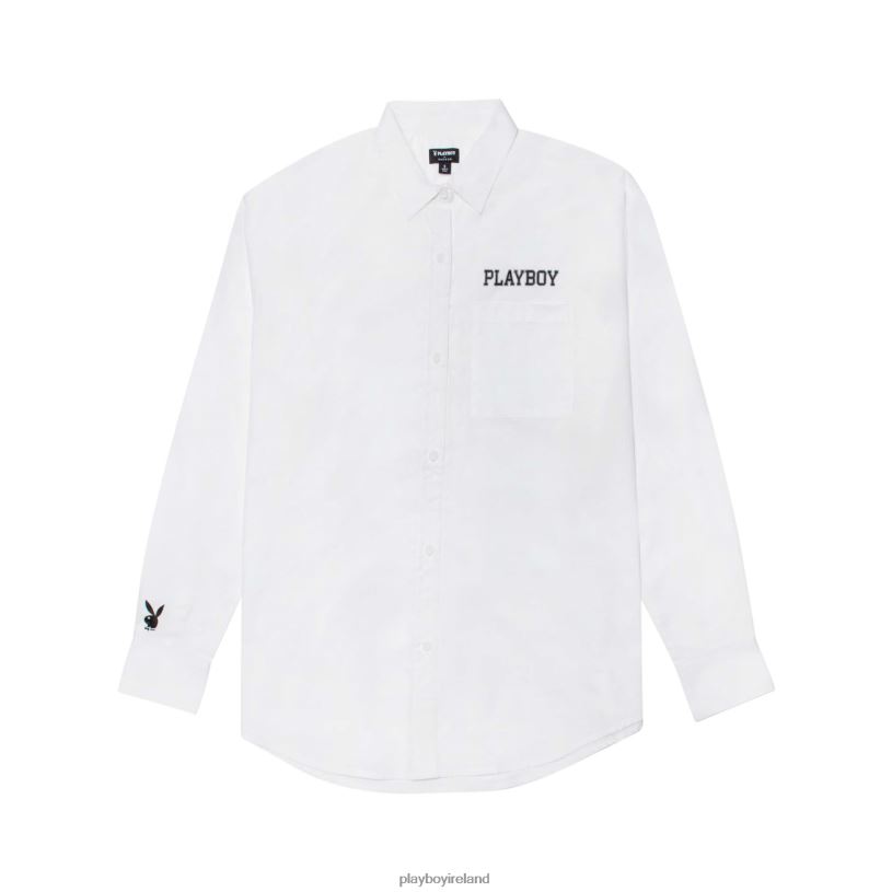 Playboy Women Boyfriend Button Down Bright HBFB1057 Clothing White