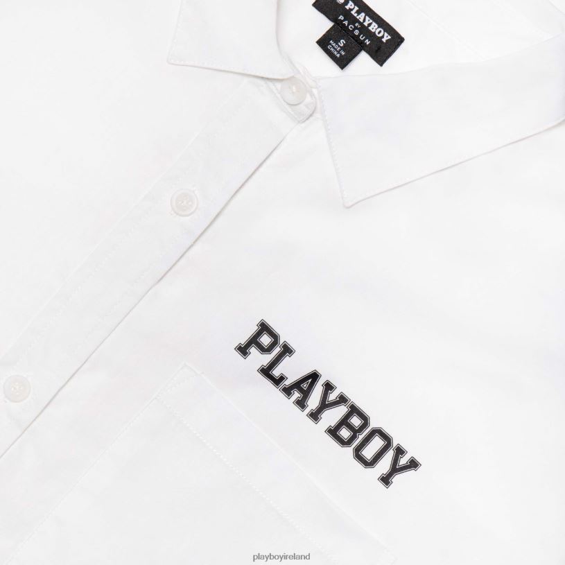Playboy Women Boyfriend Button Down Bright HBFB1057 Clothing White