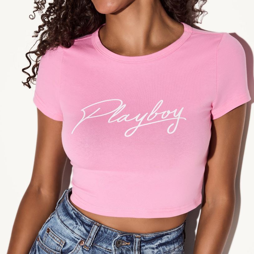 Playboy Women Bubblegum Baby Tee HBFB1059 Clothing Pink